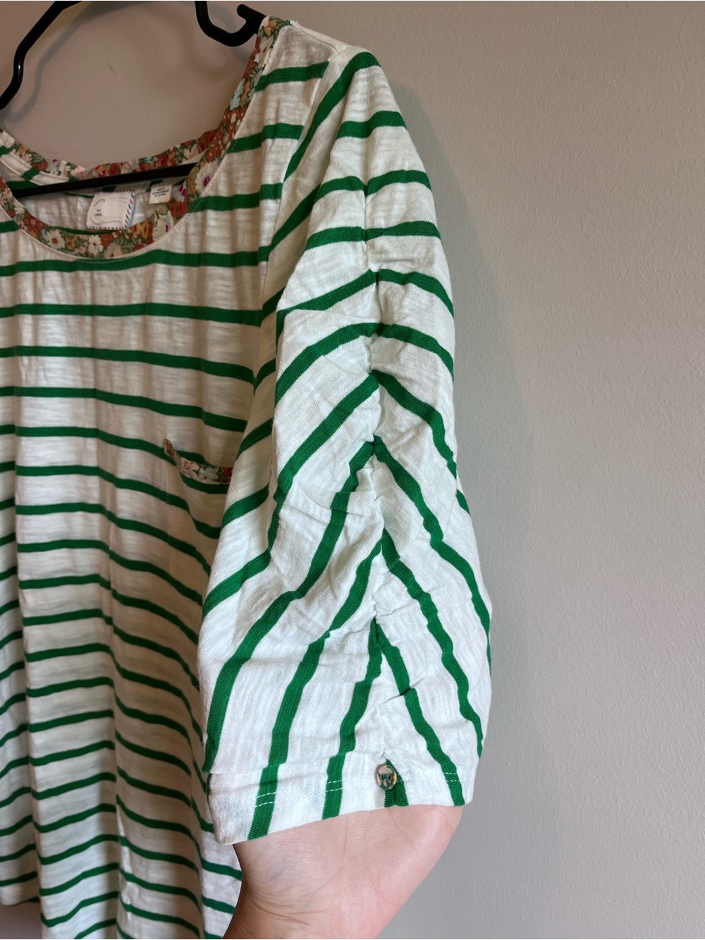 Anthropologie Green & White Striped Scoop Neck Top - Picture 3 of 6